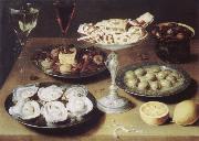 Osias Beert Style life with oysters confectionery and fruits oil painting reproduction